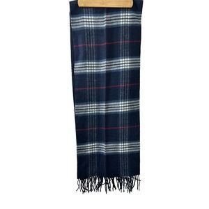 Field Manor Navy Blue Plaid Cashmink‎ Scarf Made in Germany Soft Acrylic Fringe